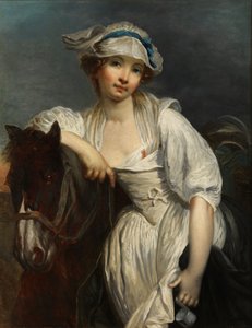 Ragazza giovane, appoggiata al collo di un cavallo da After Jean Baptiste Greuze